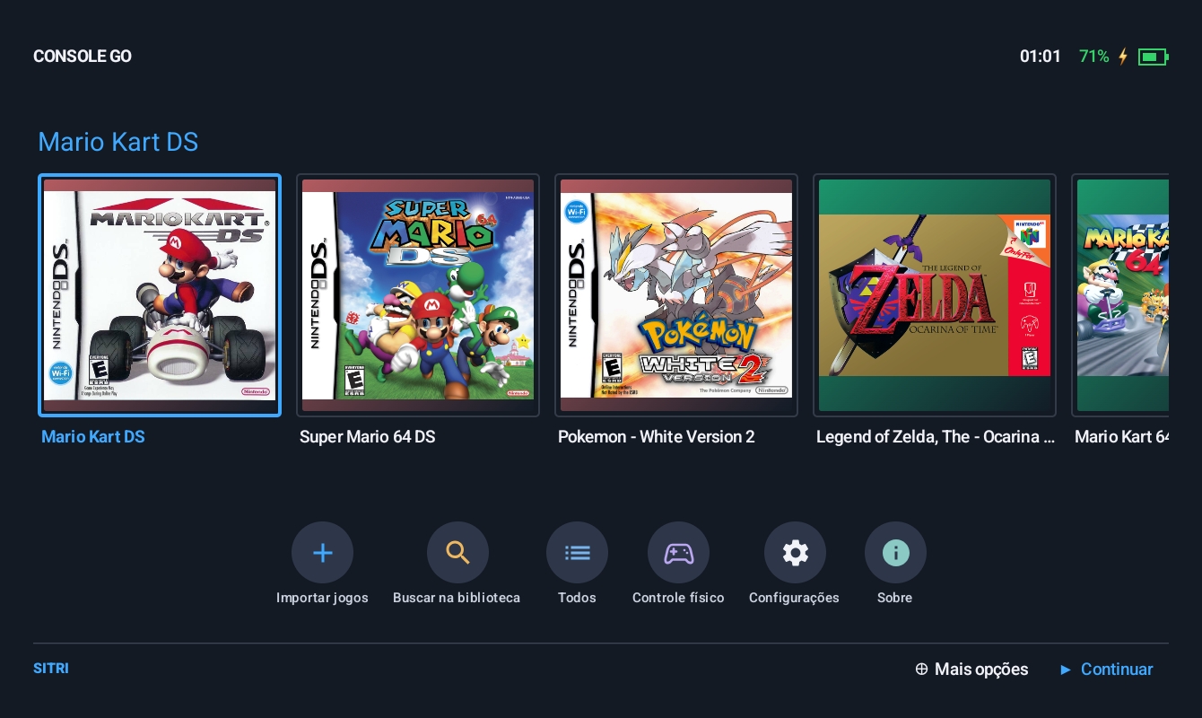 Console Go no tablet: biblioteca de jogos